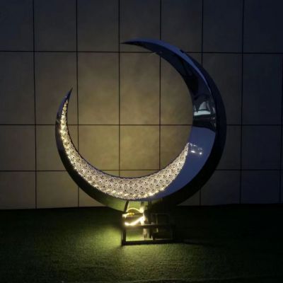 不锈钢半圆月亮雕塑 景观灯光月亮雕塑